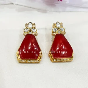 Alternative view of Large Kundan Stone Indian Statement Earrings
