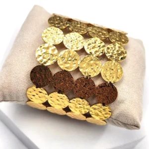 Alternative view of Hammered Disc Gold Cuff