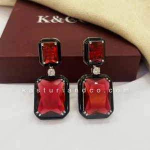 Julie Crystal Stone Statement Earrings, Red - Image 5