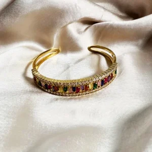 Alternative view of Multicolor CZ Bangle, Gold
