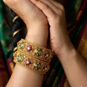 Rajwadi Meenakari Kundan Gold Bangles Set, 2.6