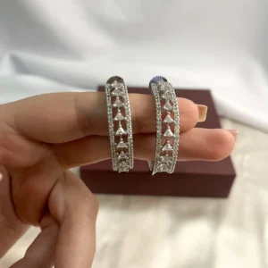 Alternative view of CZ Crystal Stylish Hoop Earrings, Silver
