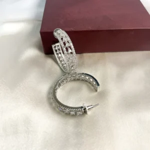 CZ Crystal Stylish Hoop Earrings, Silver