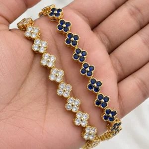 Crystal Floral Link Bracelet Stack, Blue and Silver