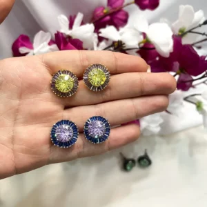 Alternative view of Priya Crystal & Stone Studs, Lime