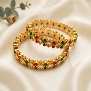 Designer Multicolour Kundan Gold Plated Bangle Set