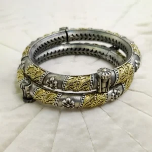 Bloom Octa Designer Oxidised Silver Bangles, Pair - Image 3