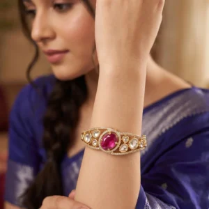 Glow Kundan CZ Openable Bangle, Ruby - Image 4
