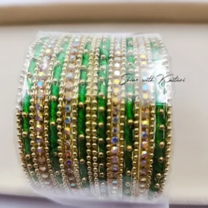 Indian Glitter Thread Bangles, Green Size 2.6