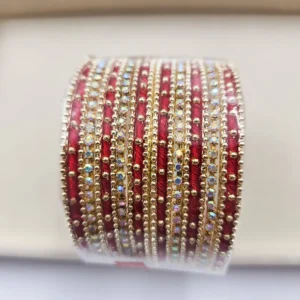 Indian Glitter Thread Bangles, Red Size 2.6