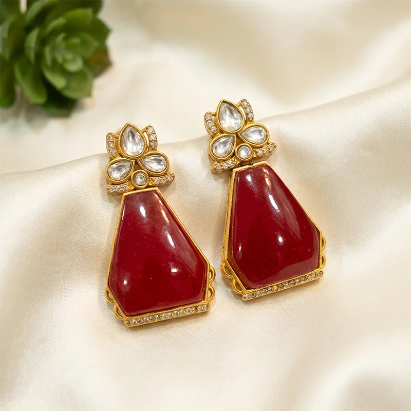 Large Kundan Stone Indian Statement Earrings