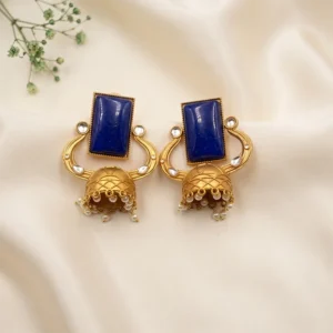 Raina Large Jhumka with Stone, Blue