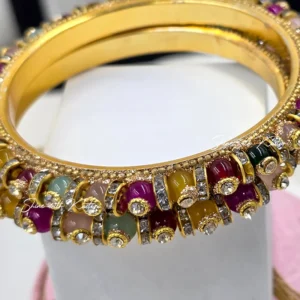 Alternative view of Multicolor Kundan Crystal Gold Finish Bangles, 2.6