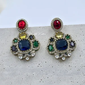 Multicolor Sabyasachi Inspired Statement Earrings, Blue