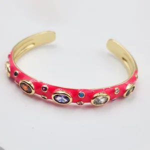 Multicolour Crystal Enamel Cuff Bangles, Hot Pink