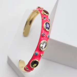 Alternative view of Multicolour Crystal Enamel Cuff Bangles, Hot Pink