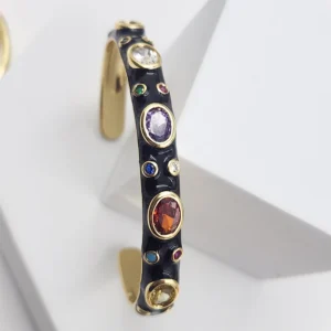 Multicolour Enamel Crystal Cuff Bangle, Black