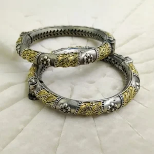 Alternative view of Bloom Octa Designer Oxidised Silver Bangles, Pair