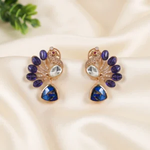 Royal Blue Peacock Shape Statement Earrings