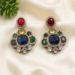 Alternative view of Multicolor Sabyasachi Inspired Statement Earrings, Blue