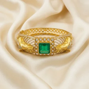 Antique Gold Kada Bangle with Stone, Green