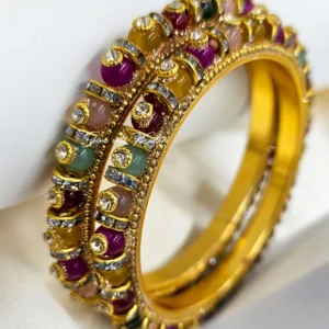 Multicolor Kundan Crystal Gold Finish Bangles, 2.8 - Image 4