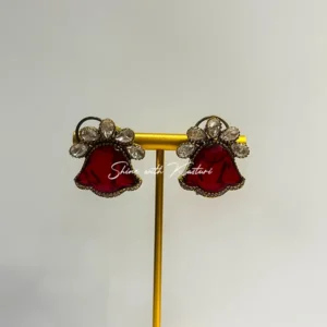 Swati Premium Stone and Polki Floral Stud Earrings - Image 4