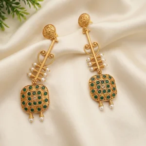 Satin Gold Plated Long Earrings