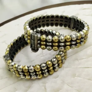 Alternative view of Dual Shine Oxidised Bangle in Layered Beads, Pair