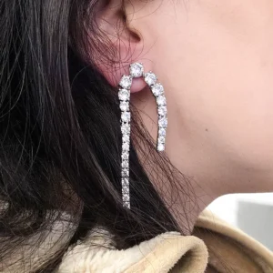 Stylish CZ Drop Earrings, Silver Plated