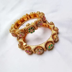 Alternative view of Traditional Multicolour Stone Gold-Tone Designer Bangle Set