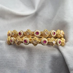 Alternative view of Traditional Ruby Pearl Embellished Gold-Tone Bangle Set, 2.8