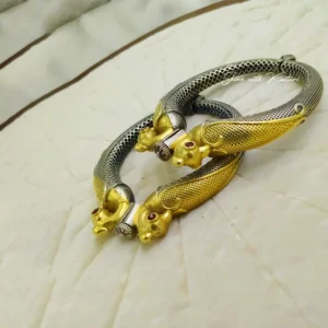 Alternative view of Boho Oxidised Silver Bangle with Peacocks, Pair