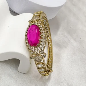 Pink Gold-Tone Kundan Designer Bangle