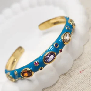 Multicolour Enamel Crystal Cuff Bangle, Blue