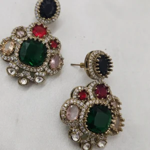 Alternative view of Multicolor Sabyasachi Inspired Statement Earrings, Green